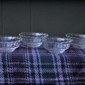 Set of four small bowssed Clear Glass Open Salts Dips Small Bowls Set of Four